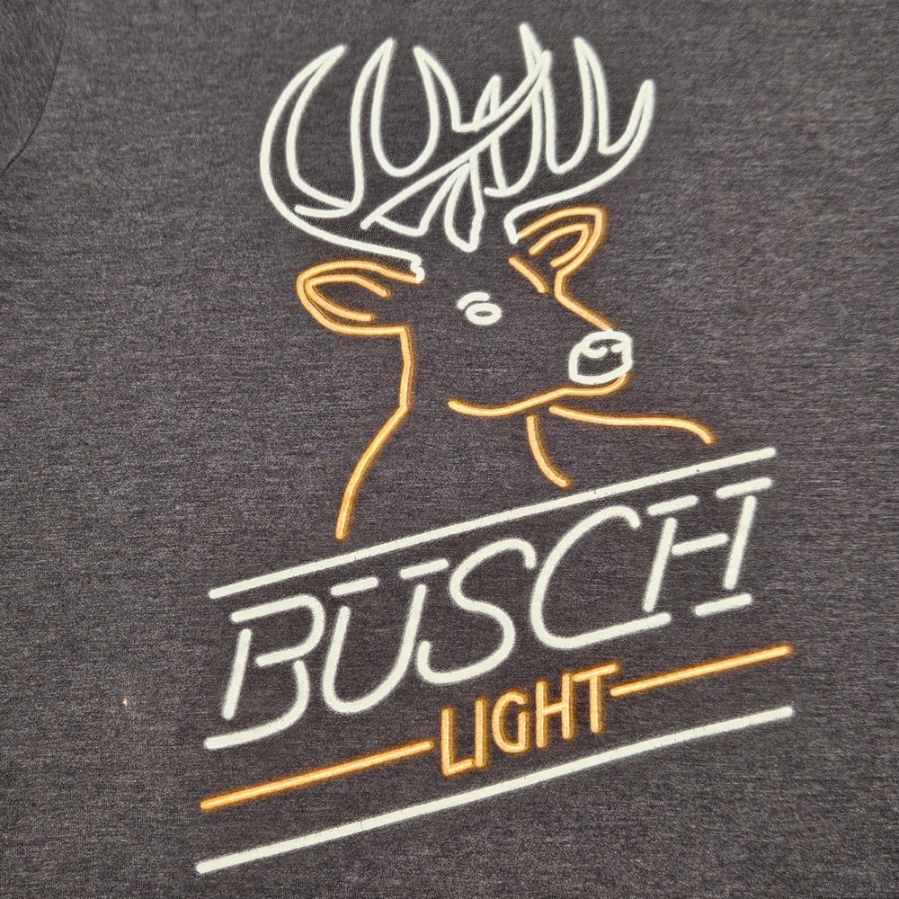 Hanes Busch Light T Shirt Mens Small Gray Neon Deer Buck Graphic Tee Beer Logo